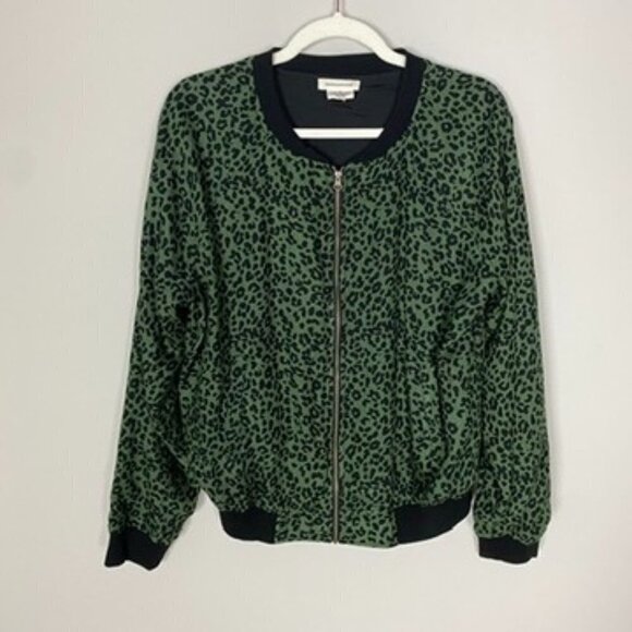Beachlunchlounge Leopard Dasha Full Zip Bomber Jacket Green Womens M - Picture 2 of 5